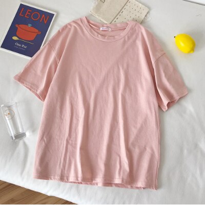 Drespot  New Summer Solid Short Sleeve Women's T-Shirts Simple Multi Color Cotton O-Neck Casual Loose Shirts Tops Tee Ladies