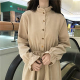 Drespot Corduroy Vintage Dress  Autumn Casual Korean Style Long Sleeve Elegant Office Ladies Dresses Woman Chic Kpop Clothes