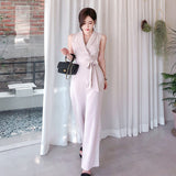Drespot Elegant Business Sleeveless Jumpsuits Women New Wide Leg Long Playsuits Casual Office Lady Work Wear Rompers