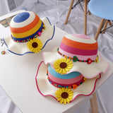 Drespot Summer Baby Girl Princess Straw Hat Holiday Sunflower Floral Sun Hats Kid Child Foldable Adjustable Panama Caps