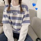 Drespot Rainbow Striped Long Sleeve T-shirt for Women  Autumn Korean Fashion White Tops Tee Shirt Female Kpop Alt Clothes