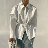 Drespot Women   New  Spring Autumn PU Leather Lace Up Blouses Shirt Female Long Sleeve Fashion Shirt