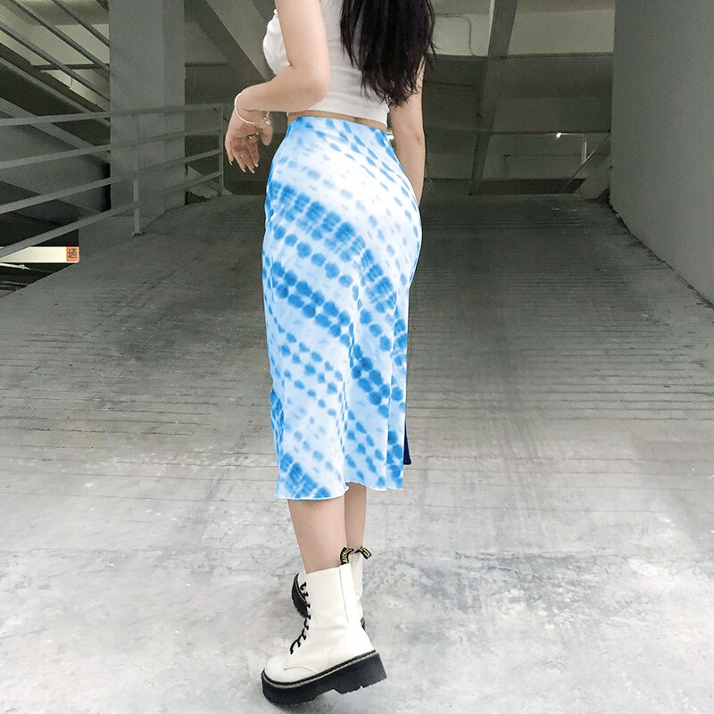Tie Dye Skirt Women Summer A-Line Trendy Skirts Harajuku Midi Skirts Casual High Waist Party Streetwear Bodycon E-girl Skirts
