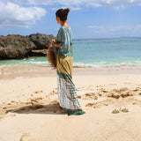 Bohemian Short Sleeve Side Split Long Summer Beach Dress Tunic Casual Women Beachwear Kaftan Sarongs Beach Dress Q1330