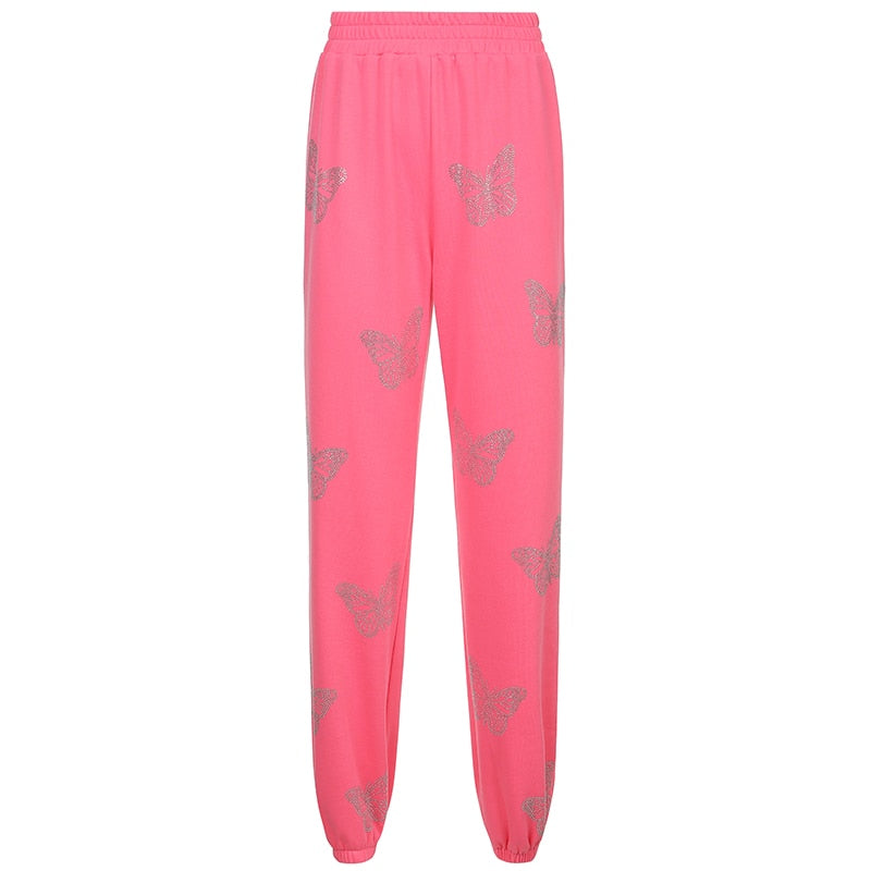Crystal Patches Joggers Cargo Pants Women Casual High Waist Pink Sweatpants Harajuku Loose Trousers Korean Fashion Iamhotty