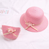 Drespot Two Piece Set Child Baby Sun Flower Panama Cap And Handbags Outdoor Princess Girl Kids Straw Hat UV Protection Hats Caps Bags