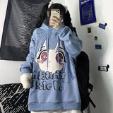 Drespot Gothic Punk Y2k Hoodies Women Graffiti Oversized Anime Sweatshirt Streetwear Women White Long Sleeve Tops Kpop Alt Clothes