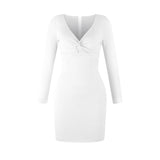 Sexy Deep V Neck Knitted Mini Dresses Women Autumn Winter  Long Sleeve Dress Ladies Skinny Hip Club Party Vestidos Mujer