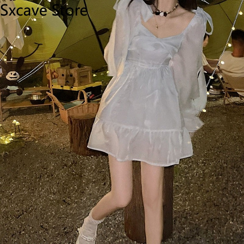 Drespot Lolita Dress Women Casual Long Sleeve Kawaii Clothing Vintage Y2k Mini Dress Party  Winter One Piece Dress Korean Fashion