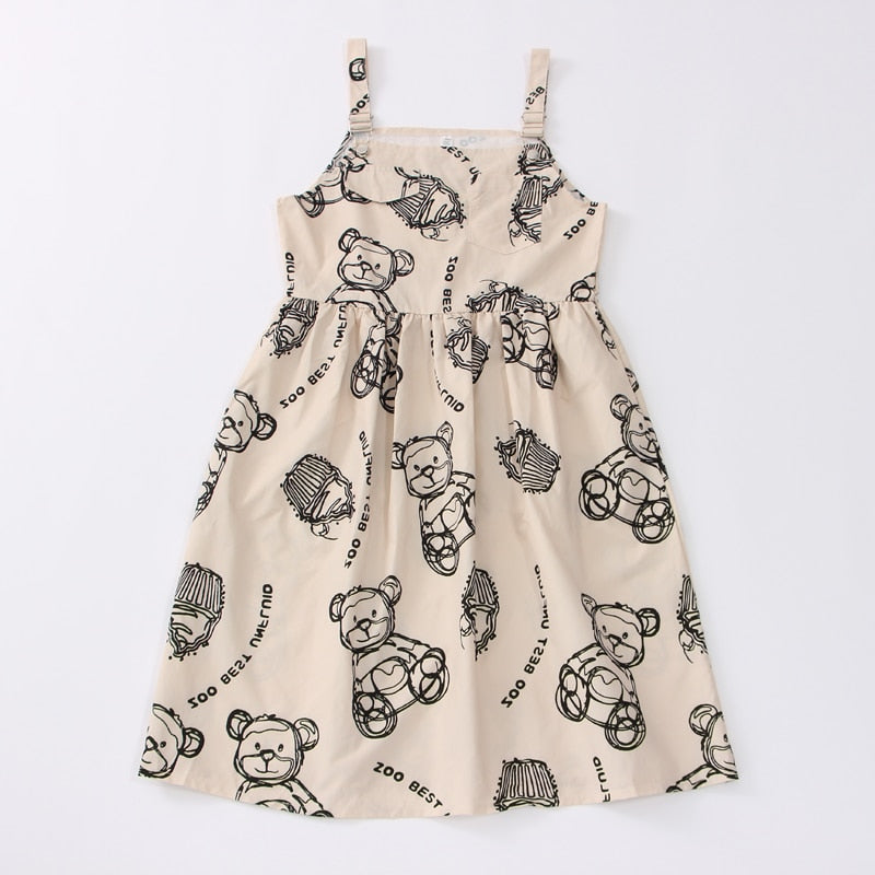 Drespot Kawaii Slip Dress Sweet Cute Cartoon Bear Print Workwear Sundresses Preppy Style Outfits Streetwear Women Summer Dress