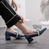Drespot  Women's Heels Mix Colors Slip-On Ladies Pumps Vintage Square Toe High Heel Shoes  Autumn Office Ladies Suit Shoes