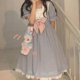 Drespot Kawaii Dress  Summer Lolita Dresses Women Japanese Sweet Cute Puff Sleeve Vintage Sundress Preppy Style Outfits