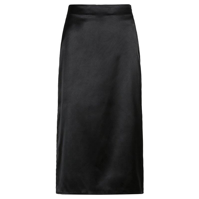 Vintage Split Long Skirt Women New Fashion Straight Satin High Waist Skirts Summer Outfits  Casual Aesthetic Iamhotty