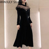 Drespot   Autumn Vintage Velvet Dress Women Lace Design Black Y2k Midi Dress Long Sleeve Evening Party Dress Dress Korean Fashion