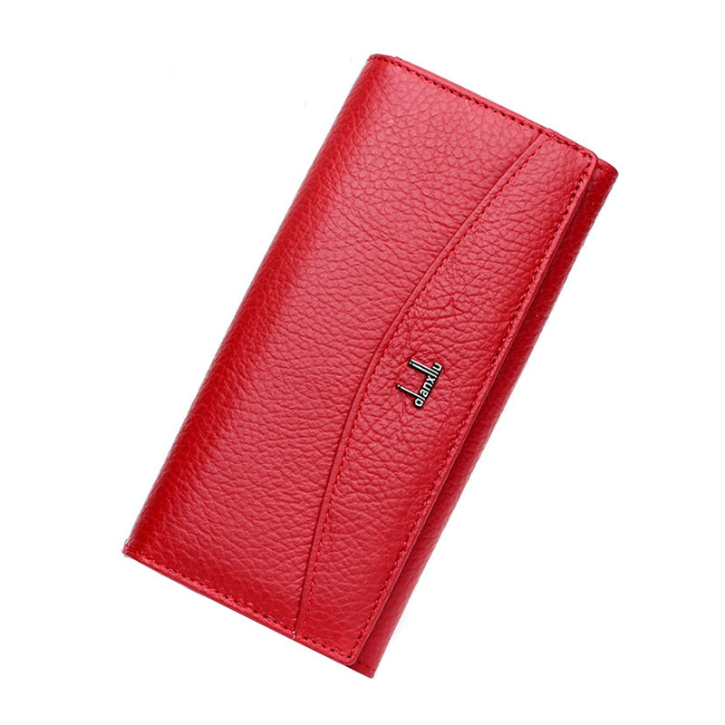 Drespot  Wallet New Brand 100% Genuine Leather Wallet For Women High Quality Coin Purse Female High Quality Long Clutch Phone Red Wallets