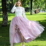 Fashion Women Maxi Tull Skirt Elastic High Waist  Front Split Irregular Princess Party Tutu Skirt Long Jupes Party Tutu Skirt