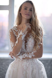 Romantic Pink Tulle Long Sleeves Wedding Dresses  Beading Lace Appliques Scoop Backless Bridal Wedding Gowns Robe De Mariée