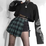 Drespot Dragon Sleeve Crop Top With Trigger Strap Mock Neck Cozy Pullovers Dark Gothic Women Tops Aesthetic E-Girl Y2K Outfit /