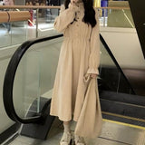 Drespot Corduroy Vintage Dress  Autumn Casual Korean Style Long Sleeve Elegant Office Ladies Dresses Woman Chic Kpop Clothes
