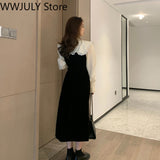 Drespot   Winter Vintage Midi Dress Women Casual Velvet One Piece Dress Korean Fashion Long Sleeve Elegant Kawaii Dress Evening Party