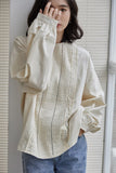 Drespot  New Spring Vintage Blouse French Elegant Round Neck Long Lantern Sleeve Women's Shirt Female Cotton White Shirt
