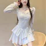 Autumn Kawaii Sexy Party Mini Dress Women Bandage White Korean Style Elegant Dress Casual France Princess Cute Beach Fairy Dress