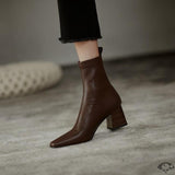 Autumn Ladies Boots Pointed Toe High Square Heel Chelsea Women's Ankle Boot Fashion Office Ladies Slip-on Comfy Female Footwears