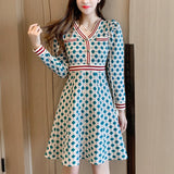 Drespot  French Style Plaid Sweater Dress Women Elegant High Quality Autumn Winter Vintage Ladies Knitted Party Dresses Vestidos Robe