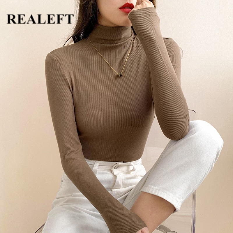 Drespot  New Winter Women's T-Shirts Korean Style Bottom Long Sleeve Solid Color Casual Shirt Ladies Knitting Tops Female