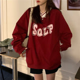Drespot Oversized Sweatshirt V-Neck SQLP Graphic Printed Pullover Sweatshirt School Girl Women 90S Aesthetic