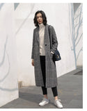 Drespot Spring Autumn Women Wool Plaid Coat New Fashion Long Woolen Coat  Female Winter Wool Jackets Female Outwear