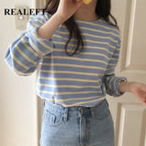 Drespot Spring Autumn Cotton Classic Striped Women's T-Shirts  New Long Sleeve O-Neck Casual Shirts Female Knitting Tops