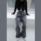 Drespot Women Baggy Pants Wide Leg High Waist With Sashes Front Pleats Loose-Fit Female Trousers Y2K Harajuku Streetwear
