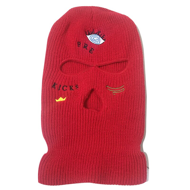 New Embroidery Full Face Mask Hat 3 Hole Designer Balaclava Wooly Crochet Ski Mask Cap Knitted Streetwear For Winter Warm Beanie