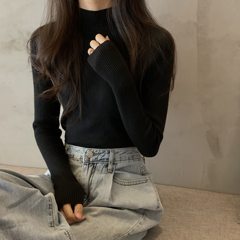 Deeptown Korean Style Basic Solid Turtleneck Women Sweater Slim Autumn Winter Pullover Jumper Warm Long Sleeve Top Female