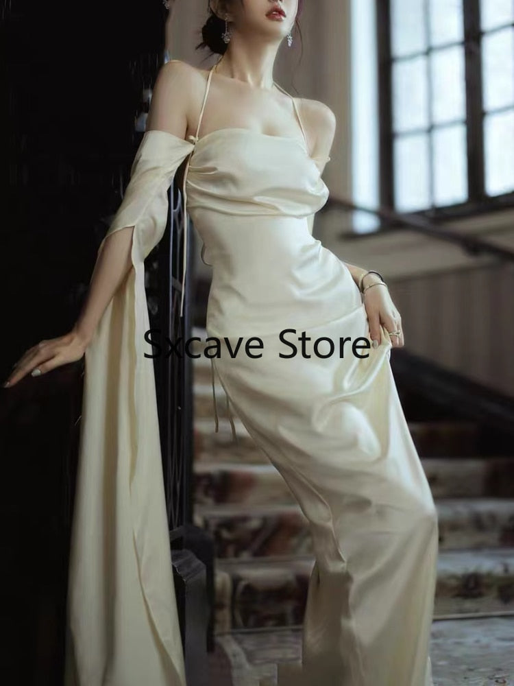Drespot  Spring Stain Midi Dress Party Women Evening Design Long Sleeve Slim Elegant Bodycon Dress One Piece Dress Korean Fashion