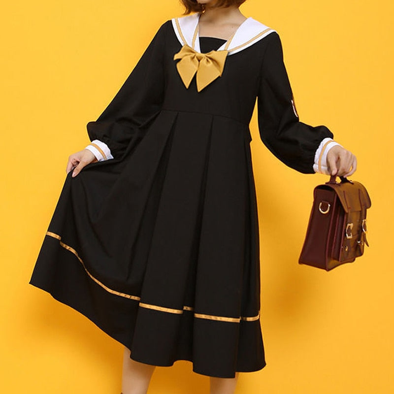 Drespot Japanese Style Sailor Collar Dress  Fashion Spring New Japanese School Uniform JK Japanese Kawaii Soft Girly Dress