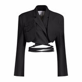 Drespot Irregular Elegant Blazer For Women Notched Long Sleeves Lace Up Bowknot Blazers Female  Spring Fashion New Coat