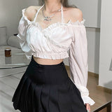 France Elegant Female Blouse Autumn  White Lace Sweet Casual Party Blouse Women Long Sleeve Korean Fashion Designer Clothing