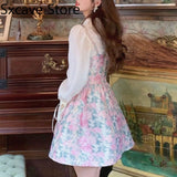 Drespot Vintage Floral 2 Piece Dress Set Women Casual Design Kawaii Lolita Dress Female Y2k Mini Dress Korean Fashion Suits  Autumn