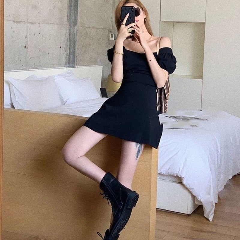 Dresses Women Elegant Puff Sleeve Sexy Femme Clothing Casual Loose Simple Sweet Girls Hot Selling All-match Popular Ins Vintage