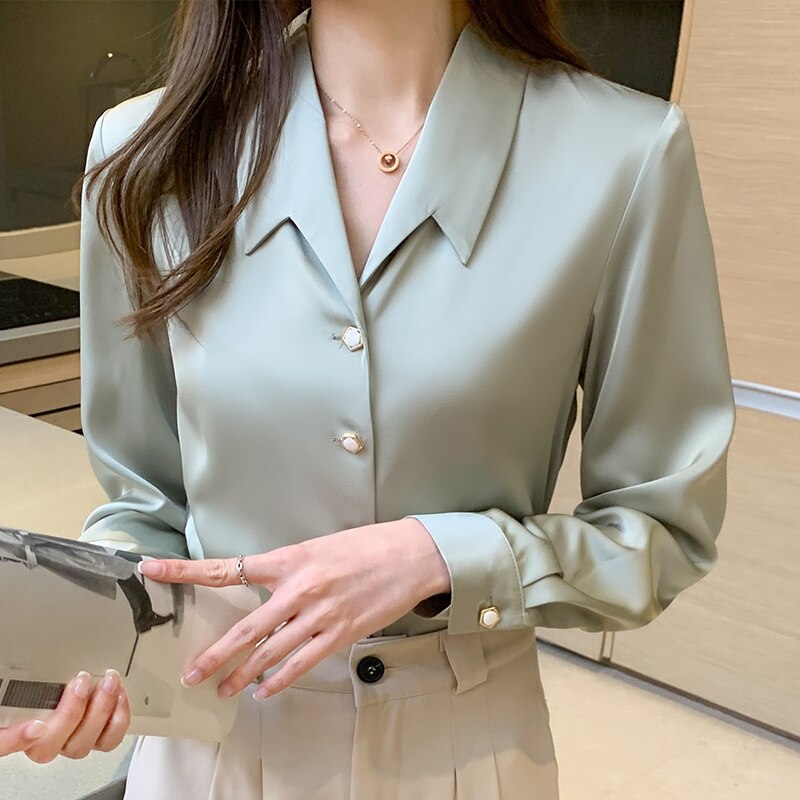 Drespot Women's Shirt Female Blouse Tops  New Spring Long Sleeve Turn-down Collar Korean OL Style Office Lady Blouses
