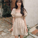 Drespot Square Collar Chiffon Floral Dress Kawai A Line Vestido Black Mini Vestidos Verano  NEW Korean Retro Cute Harajuku Clothes