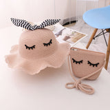 Drespot New Summer Kids Baby Casual 2Pcs A Sets Straw Hat And Bags Kids Girl Sun Hats Foldable Beach Panama Caps