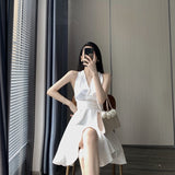 Drespot Backless Sexy Dressses for Women Sleeveless Elegant Solid Dress Party Evening One Piece Dress Korean  Summer Bandage Design