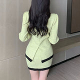 Drespot  Autumn Winter Korean Fashion Casual Plaid Tweed 2 Piece Set Women Jacket Coat + Mini Skirt Suits Female Vintage Two Piece Sets