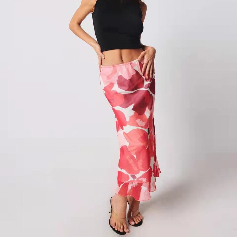 Printed Y2K Skirts A-Line Mid-Calf Straight Skirts Women High Waist Cute Retro Party Outfits Holiday Casual Office Skirts