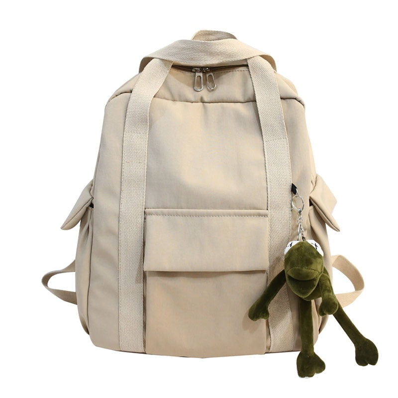 Drespot  HOCODO New Solid Color Women'S Waterproof Nylon Backpack Simple School Bag For Teenage Girl Shoulder Travel Bag School Backpack