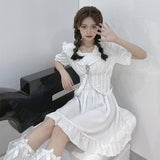 Drespot White Kawaii Lolita Dress Soft Girl Cute Style Ruffle Short Sleeve Wrap Mini Punk Dress Women Summer Sundress  Korean