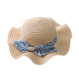 Drespot Summer Kids Girl Casual Ribbon Straw Hat New Children Baby Holiday Beach Bowknot Sun Hat Panama Caps